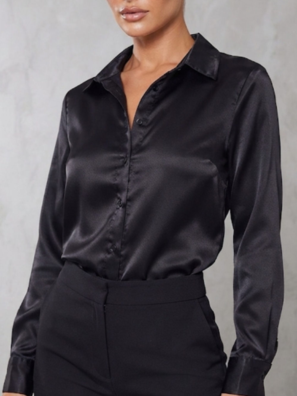 PrettyLittleThing Black Satin Button-Down Shirt P2P 22"